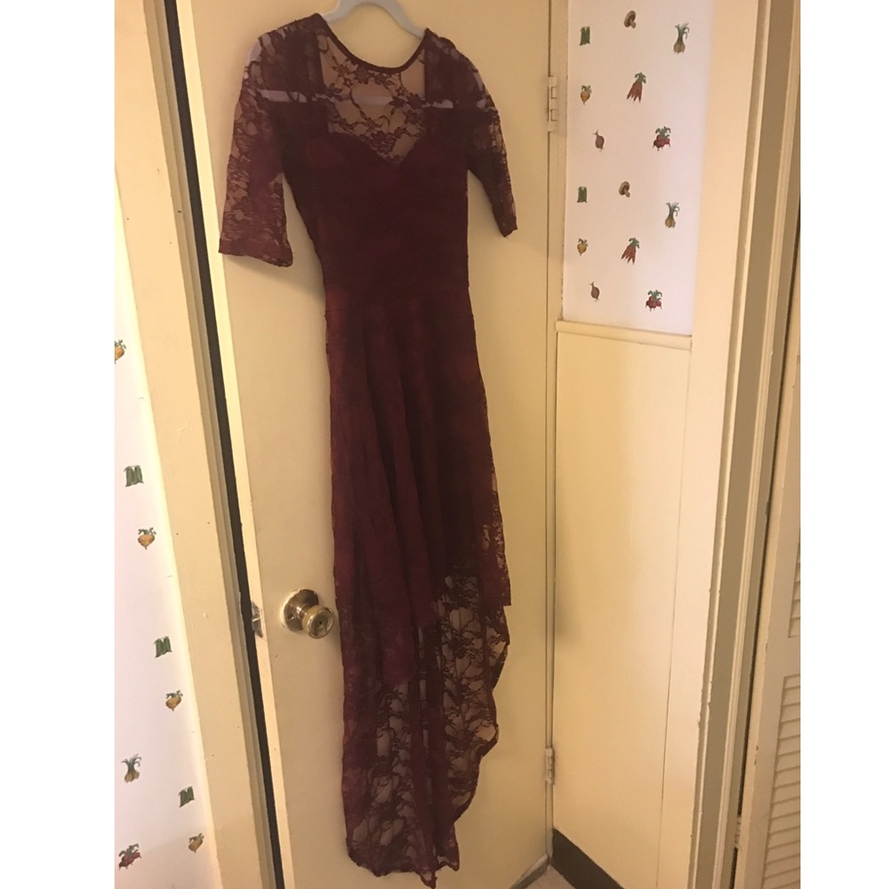 Maroon lace high low dress